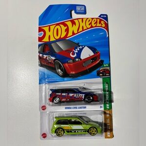 Hot Wheels Honda Civic Custom Cars - Blue and Lime